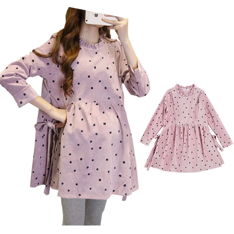 

Maternity Long Sleeve Tops and Blouses Black Dot Print Pregnancy Clothes Shirt Corduroy Women Clothes Autumn Nursing Clothes