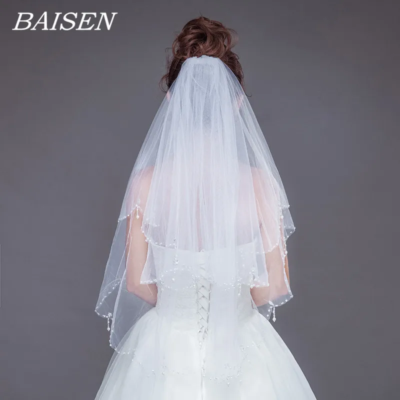 

Pearl Veil Wedding Veils With Comb Bridal Accessories Bead Edge Bride Veil Two-Layer Voile Mariage Wedding Dress 2019