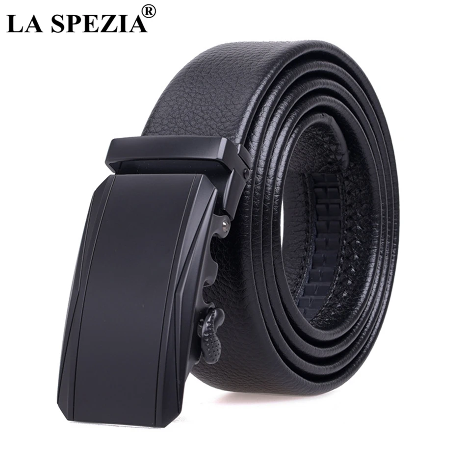 

LA SPEZIA Men Suit Belt Buckle Automatic Leather Black Belt Male Genuine Cowskin Leather Office Formal Italian Luxury Strap Belt