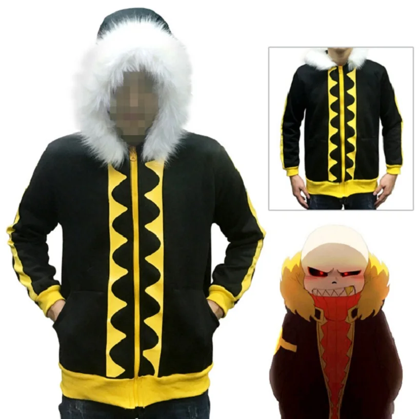 Высокое качество унисекс аниме игры Cos Undertale Sans Fell Sans толстовка с круглым вырезом косплей костюм Кардиган Куртка пальто - Цвет: Черный