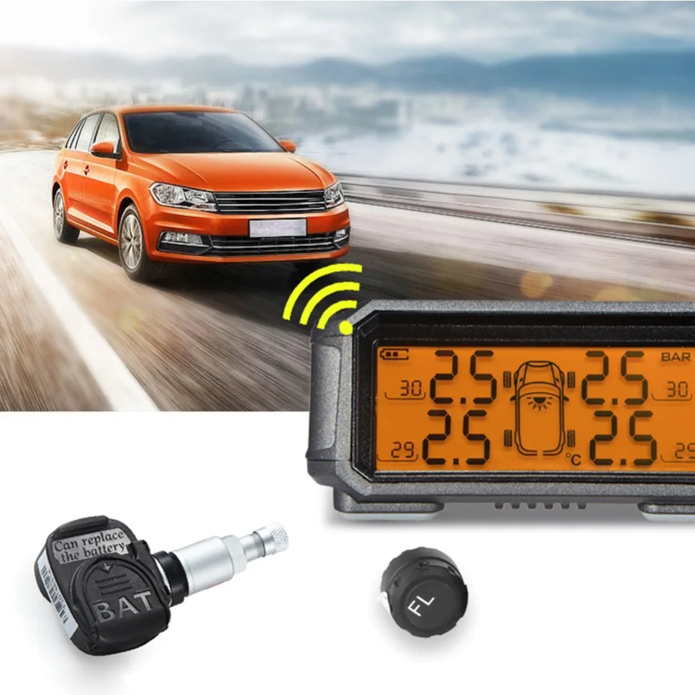 Солнечная энергия USB TPMS автомобильная система контроля давления в шинах ЖК