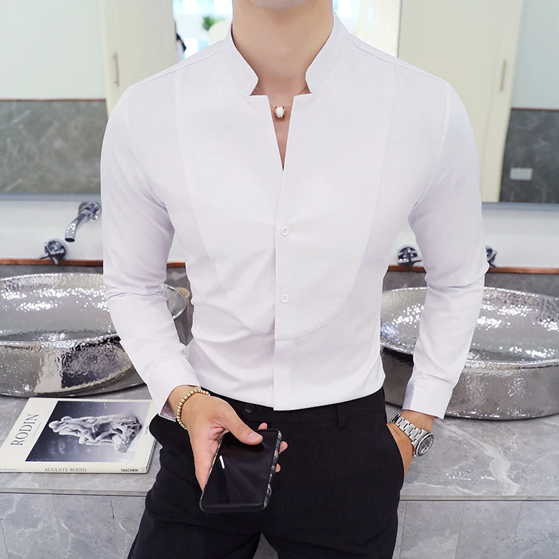 HEFASDM Men Hipster Gold Embroidery Slim Fit Long Sleeve Mandarin Collar Casual Dress Shirts HEFASDM Men Hipster Gold Embroidery Slim Fit Long Sleeve Mandarin Collar Casual Dress Shirts