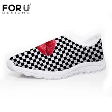 FORUDESIGNS/пикантные женские туфли из дышащей сетки с 3D-принтом красных губ Летние Модные Повседневные слипоны на плоской подошве для женщин-подростков