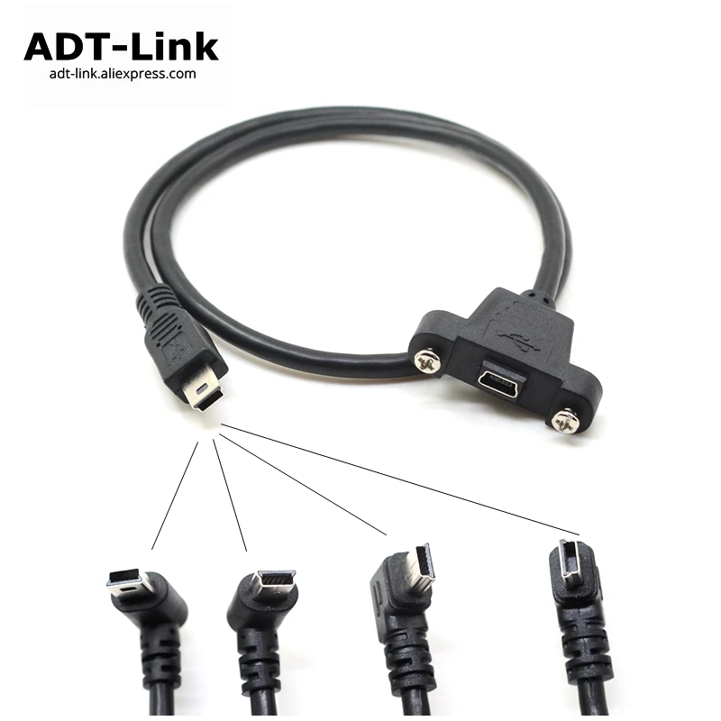 

Up Down Right Left Angled 90 Degree Angle Mini USB Male to Mini USB Female Extension Panel Mount Type Cable with Screws