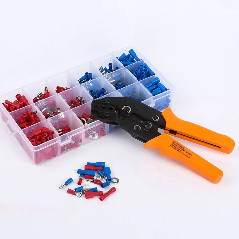

Crimping Plier Set Wire Crimper Kit With 450Pcs Wire Connectors Cold-Rolled Tubular Terminal Self-Adjustable Connecto