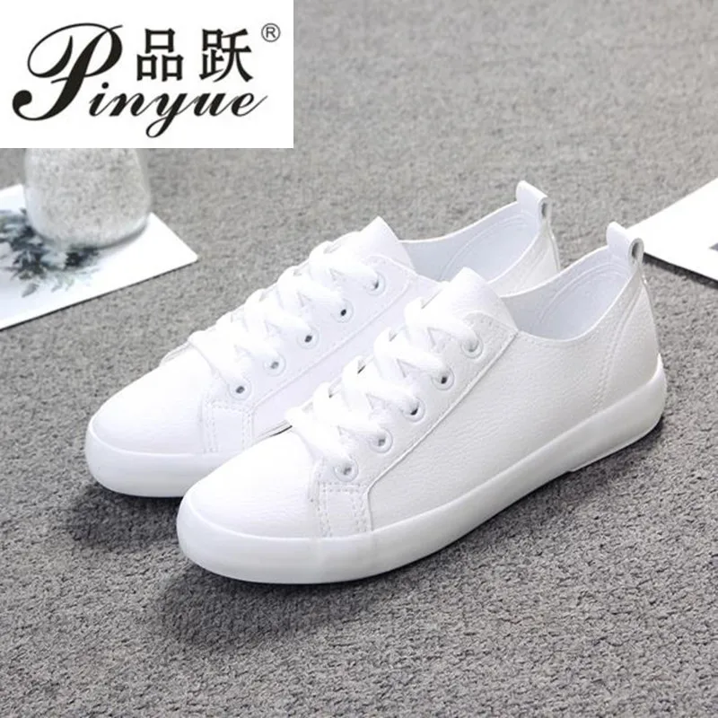 

2019 new spring tenis feminino lace-up white shoes woman PU Leather solid color female shoes casual women shoes