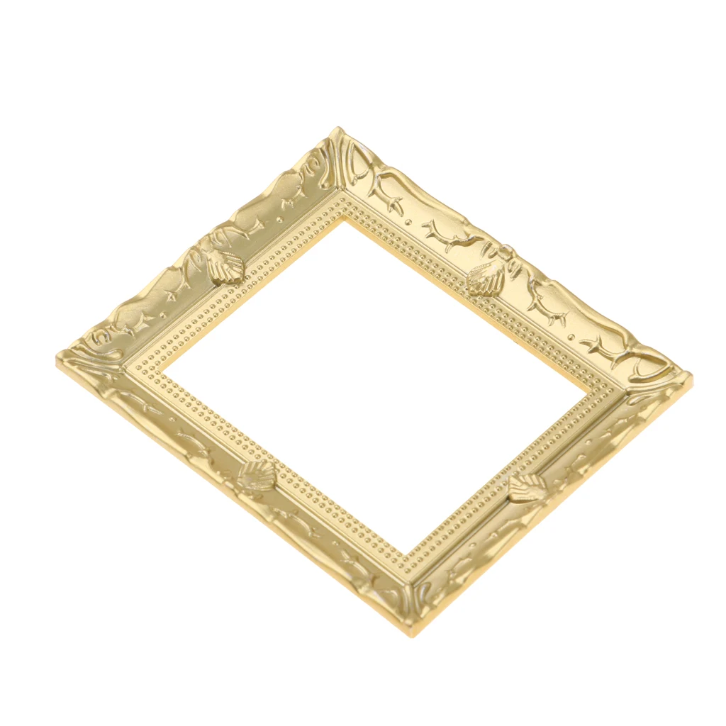 Vintage Empty Golden Picture Painting Frame Rectangular Photo Frames with Sculpture Design For 1/12 Dollhouse Wall Decorations