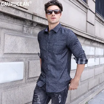 

100% Cotton Men Long Sleeve Shirt Casual Spring Autumn Fashion Anti-static Men's Black Blue Pocket Full Easy Care Man Shirts