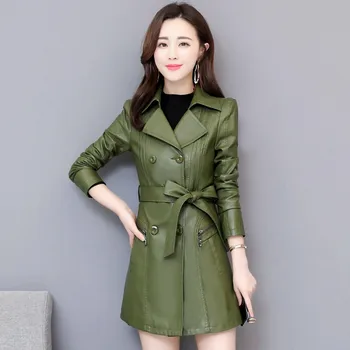 

Plus size 4XL Fashion women leather Coat spring autumn black double-breasted motorcycle leather jacket elegant women jacket Y322