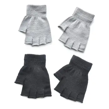 

Adult Unisex Ribbed Knitted Stretchy Elastic Half Finger Fingerless Gloves Student Winter Warm Solid Color Plain Basic Mittens O