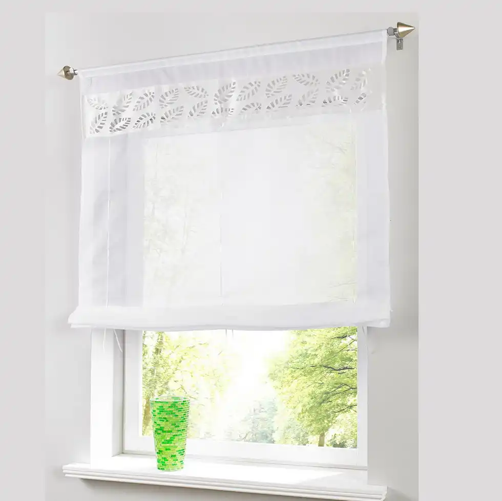 Laser Cut Leaves Design Roman Curtain Polyester Voile Ribbon