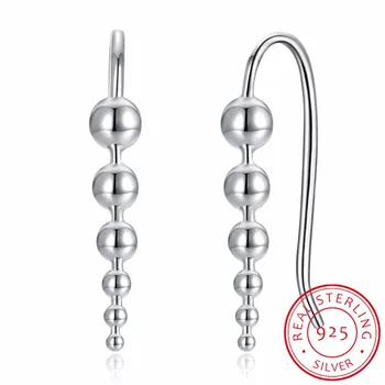 

Authentic 100% 925 Sterling Silver Beads Smooth Balls 6 Pcs Long Hook Clip Earrings Wedding Jewelry for Women CQE040