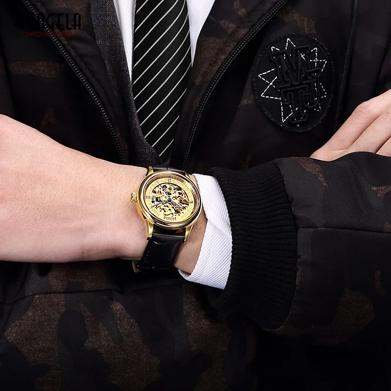 Baogela الرجال الهيكل العظمي التناظرية الميكانيكية الساعات أزياء والجلود حزام الذهب الطلب المعصم ووتش للماء للرجل 1710-Black Baogela الرجال الهيكل العظمي التناظرية الميكانيكية الساعات أزياء والجلود حزام الذهب الطلب المعصم ووتش للماء للرجل 1710-Black