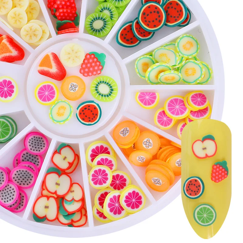 

12 Patterns Mixed Styles 3D Fruit Tiny Fimo Slices Sticker For Summer Polymer Clay DIY Designs Slice Nail Art Decor Manicure Tip
