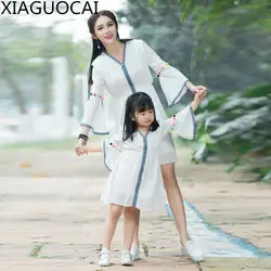 Xiaguocai 2017 Осень Наборы для семьи Мать и дочь Отпуск Платье Длинные рукава Мода мама одежда для девочек k241 27