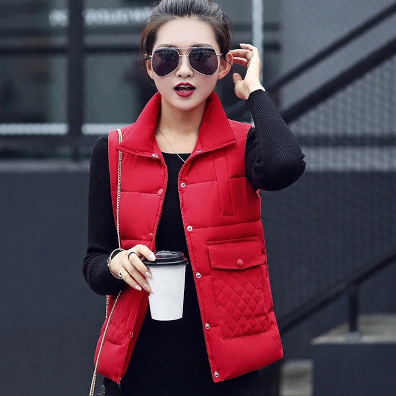 Buy Autumn Winter Warm Sleeveless Down Cotton Padded Vest Jackets Women Vests