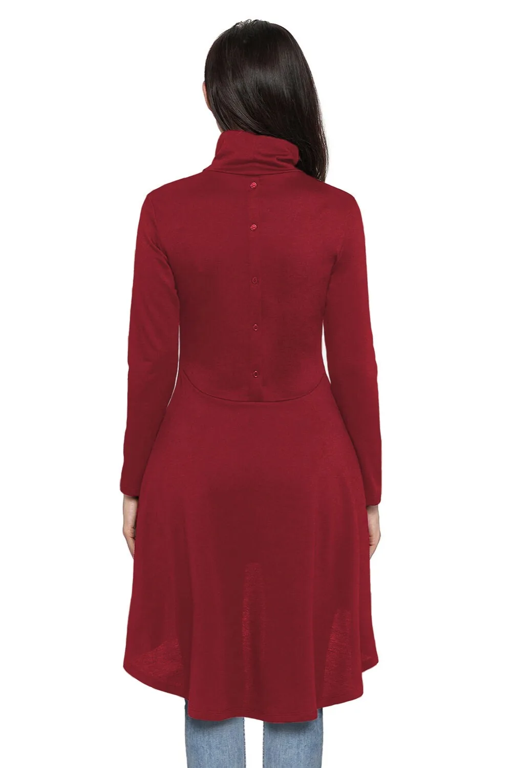 Burgundy-Long-Sleeve-Pocket-High-Low-Tunic-LC250662-3-2