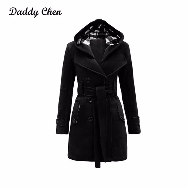 Модные осенне-зимние женские длинные шерстяные пальто, однотонная черная серая верхняя одежда, Женское пальто с капюшоном, повседневные куртки, теплые флисовые женские куртки