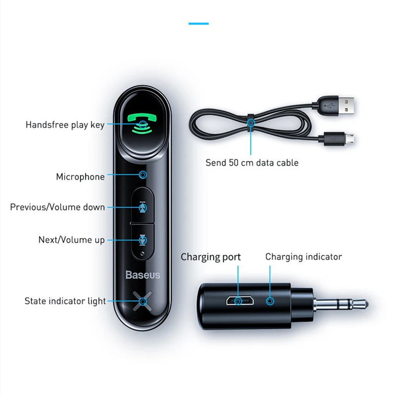 Baseus автомобильный Aux Bluetooth 5 0 адаптер беспроводной 3 мм аудио приемник для Авто