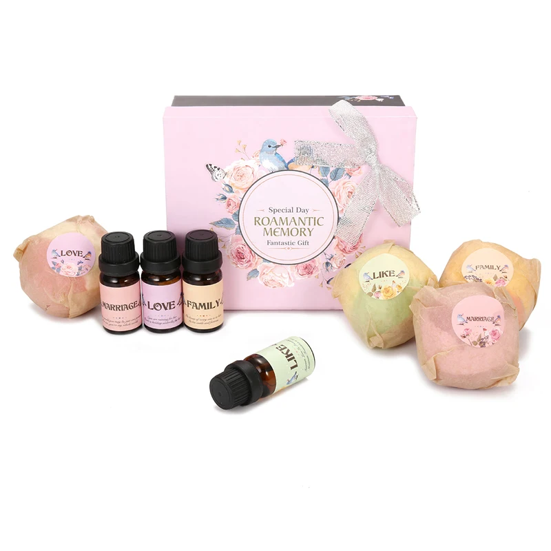 

4Pcs Essential Oil + 4Pcs Bath Bomb Set Moisturizer Dry Body Skin For Aromatherapy Diffusers Romantic Memory Fanstaty Gift