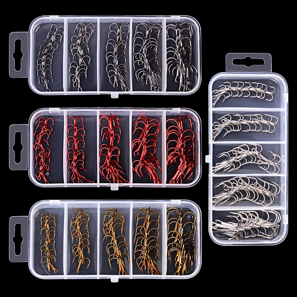 

Baitholder ! 50Pcs/Box 2#/4#/6#/8#/10# Fishing Hooks High Qulity Black Color Jig Big Hook Treble Hooks