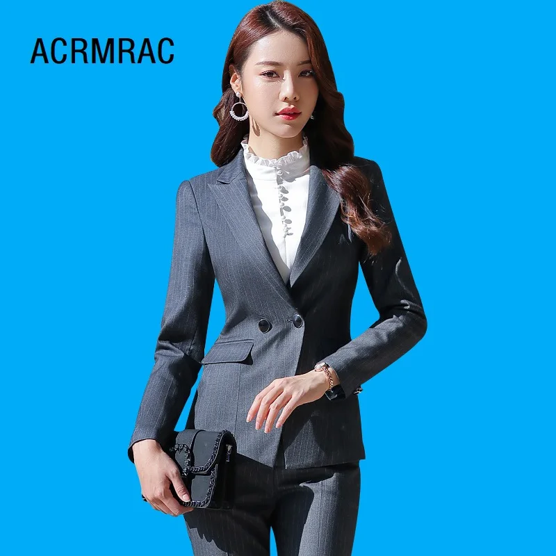 

Women suits Slim Long sleeve stripe jacket pants 2-piece set OL Formal Women pants suits Woman set suits 869