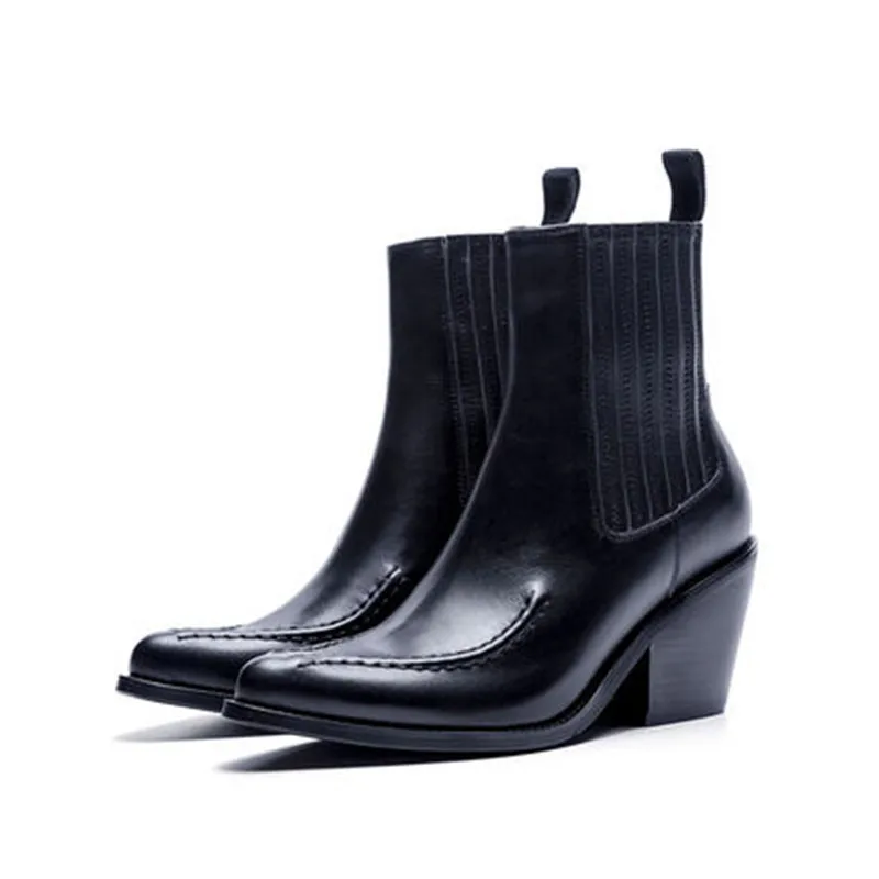 

EMMA KING British Vintage Style Booties Woman Pointed Toe Genuine Leather Wedge Shoes Women Fashion Slip-on Casual Ankle Boots