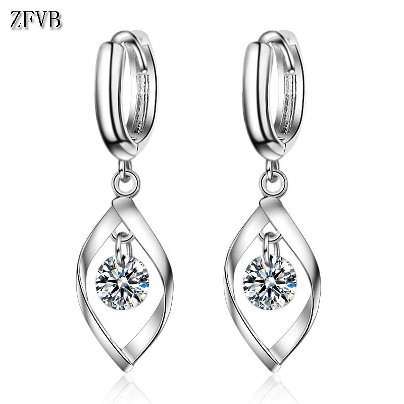 

ZFVB 925 Sterling Silver Trendy Rotate Ear Clip Earrings Women Wedding Reverse Ear Clip Earring Cubic Zirconia Jewelry