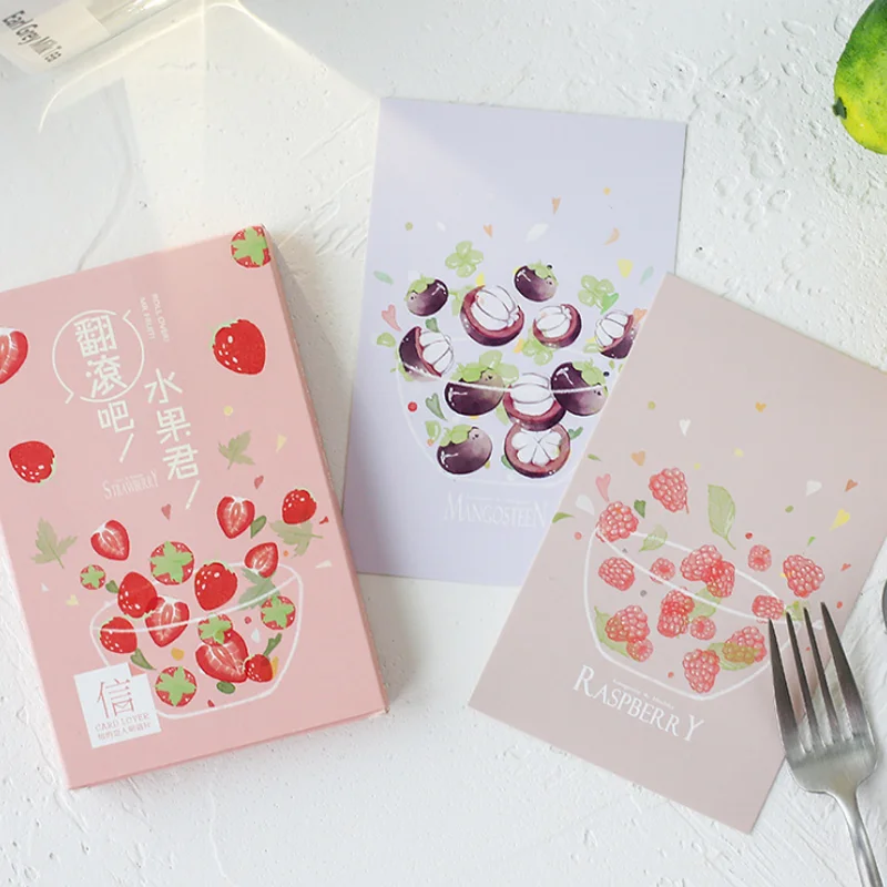

30 Pcs/pack Kawaii Roll Over Mr Fruit Greeting Card Postcards Birthday Business Gift Card Set Stationery Message Card Supplies