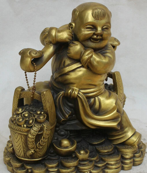 

JP S62 10 Chinese Copper Feng Shui Ru Yi Wealth Treasure bowl Tong Zi Boy Statue Discount 35%