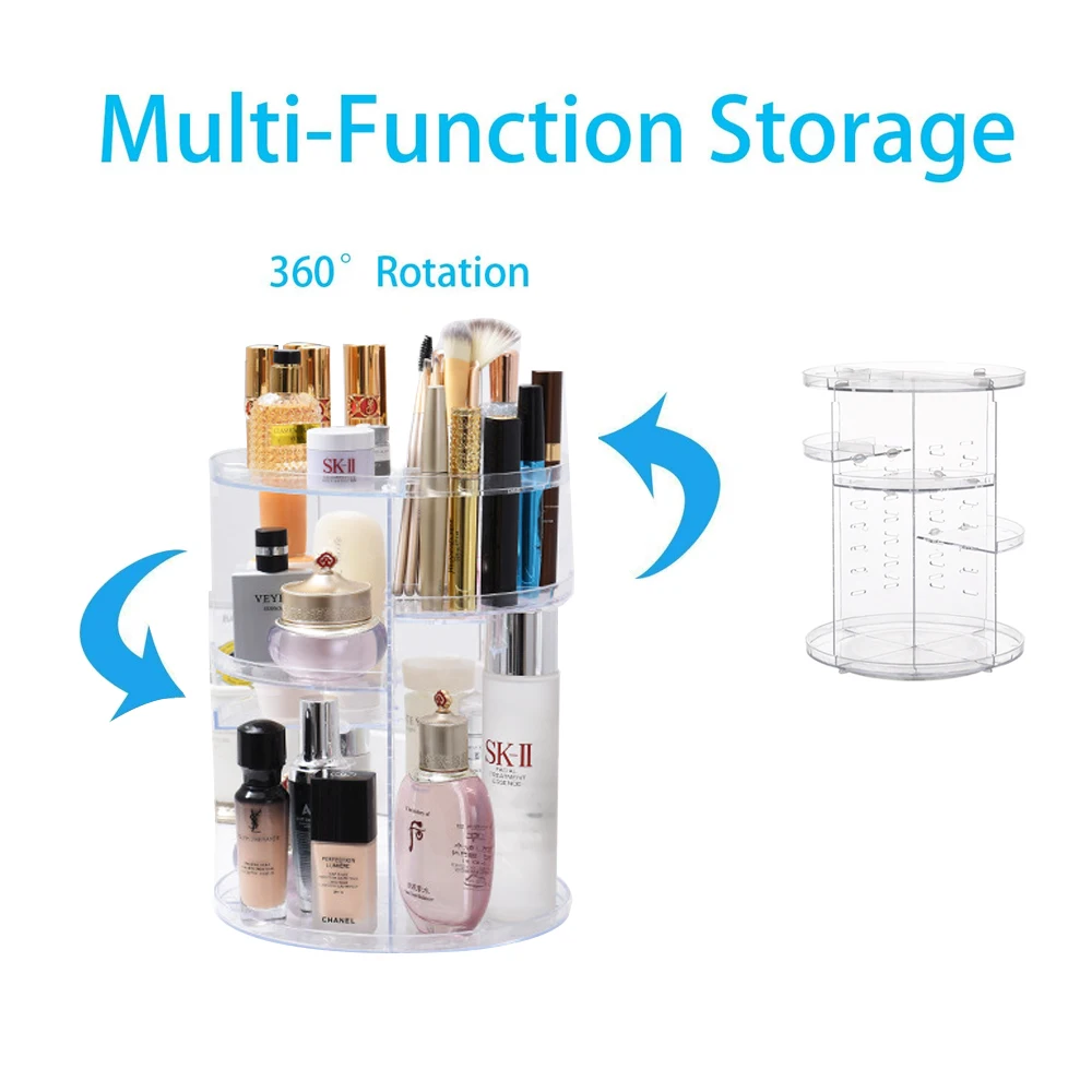 

360 Degree Rotating Makeup Organizer Multifunction Jewelry Cosmetic Lipstick Brushes Make Up Organizer Plastic Storage Box Case