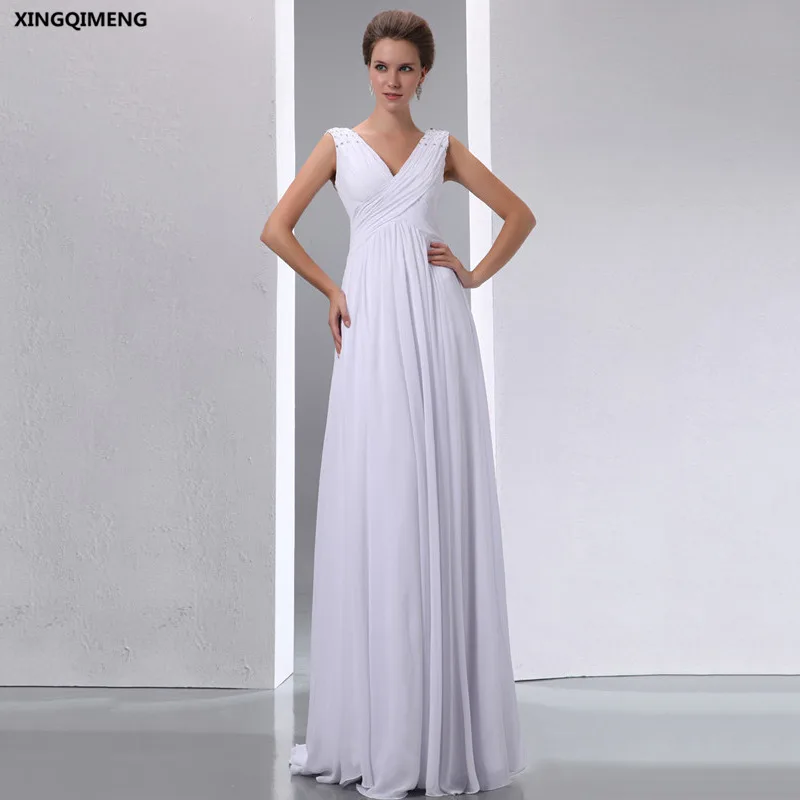 Sexy Crystal Deep V Neck Beach Wedding Dress White Cheap Simple Wedding
