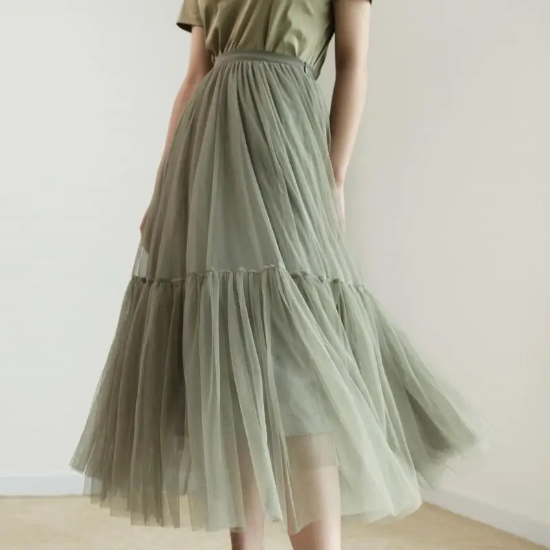 Новое поступление, летняя Милая плиссированная юбка до щиколотки в Корейском стиле сетчатая юбка в стиле пэчворк Доступно 4 цвета