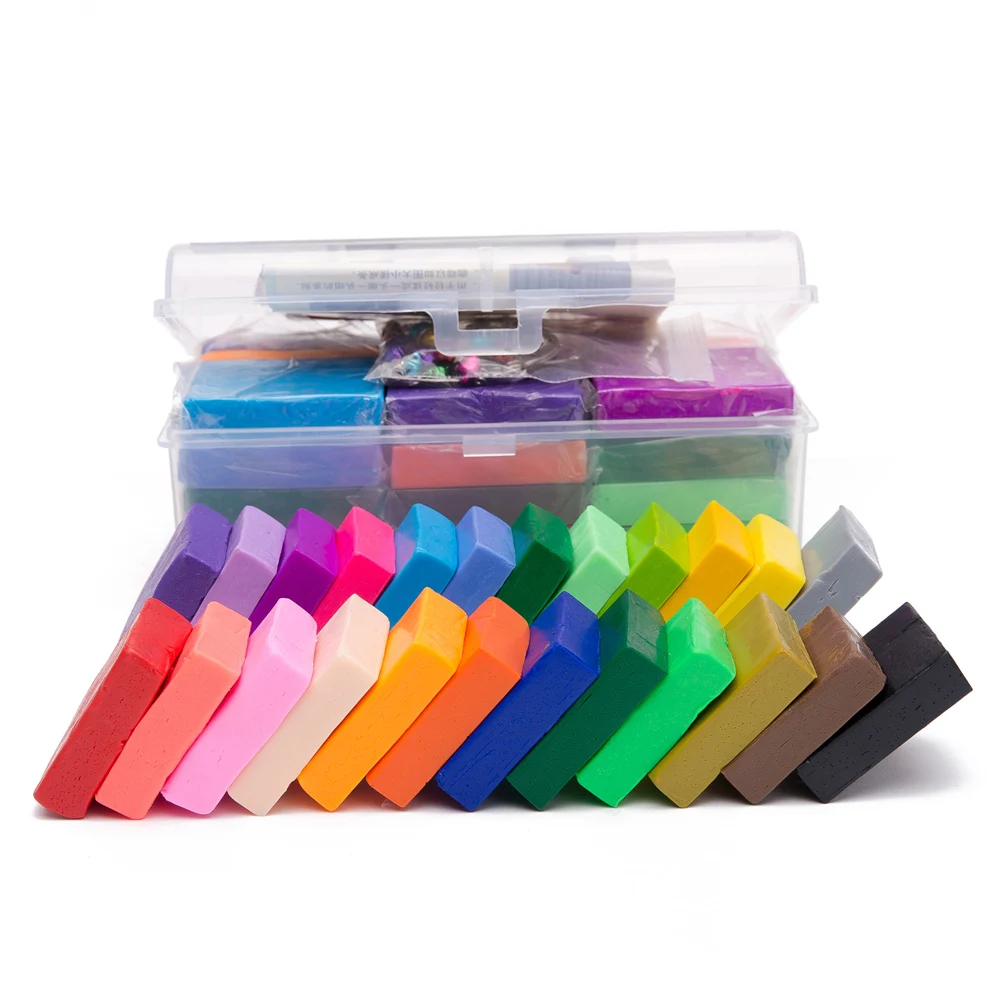 Cena 24 kolory glina polimerowa DIY miękkie modelowanie gliny zestaw z 5 sztuk narzędzia pudełko dla dziecka nietoksyczne szlamowe zabawki ciągliwe
