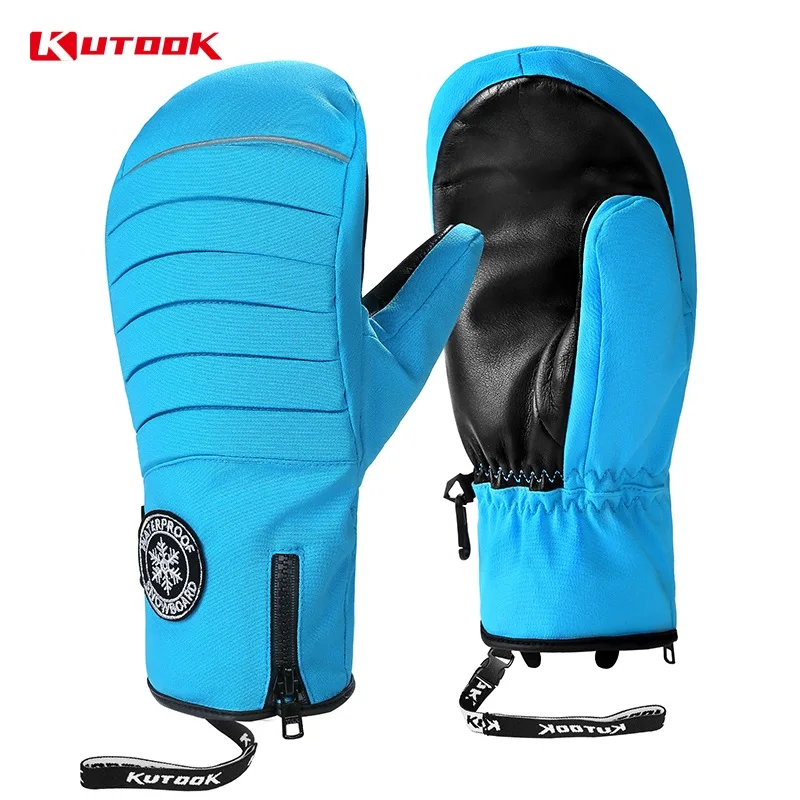 KUTOOK Winter Waterproof Skiing Gloves Goat Leather Windproof for Men Women Warm Snowboard Snowmobile Thermal Snow Ski Gloves