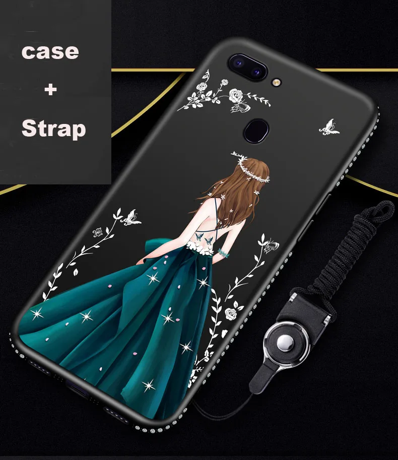 

Soft Bling Diamond Phone Case+Strap For Huawei Honor 10 7X 5A 7A 7C 8X Max V9 Play View V10,Honor 9i 8 10 Lite,Oppo R15 Pro F9