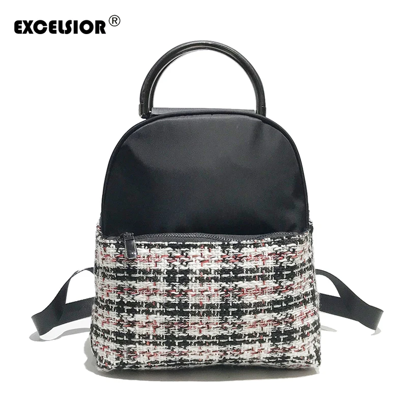 

EXCELSIOR New Women's School Bags Canvas Fashion Backpacks Female Patchwork Backpack Hairy Zipper Beach Bags for Girls Dropship