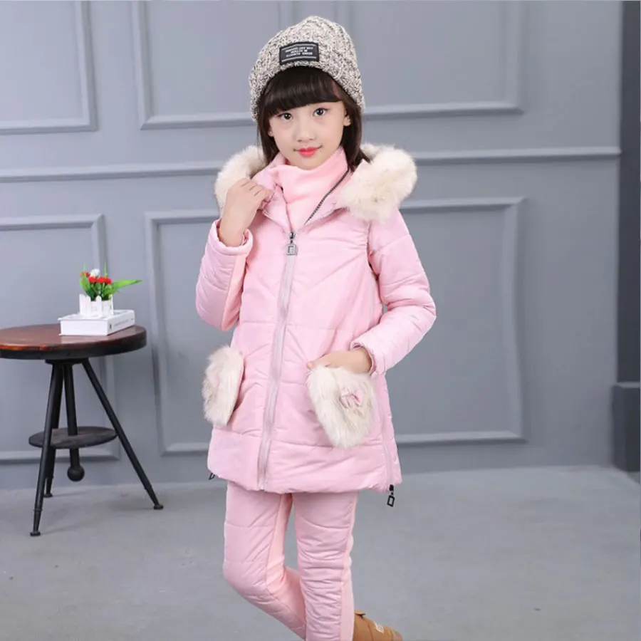 

Cotton Padded Jacket Three Piece Suit Children's Clothing Girl's Clothes New Year Dress Roupas Infantis Menina