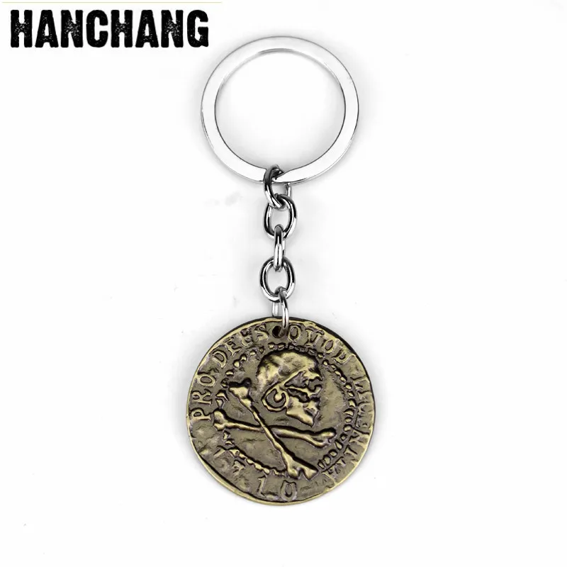 

Anime Game Uncharted 4 Thief End Drake Keychain Mysterious Sea Area Coin Keychain Ring Corsair Skull Pendant Jewelry Souvenirsn