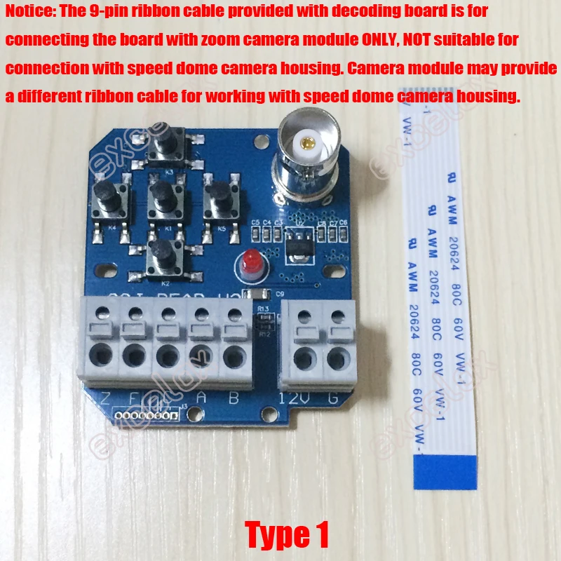Video Encoder Decoder CCTV Zoom Camera Module Block Decoding Control Board RS485 Pelco Protocol Decode PCB w/ BNC OSD Menu Button 9Pin Ribbon Cable