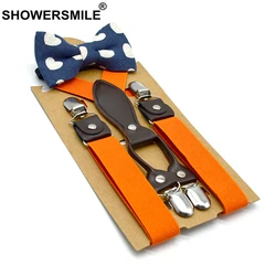 SHOWERSMILE British Style Boys Suspenders with Bow Tie Orange Yellow Kids Suspenders Solid Wedding Braces for Children 65cm*2.5 SHOWERSMILE British Style Boys Suspenders with Bow Tie Orange Yellow Kids Suspenders Solid Wedding Braces for Children 65cm*2.5