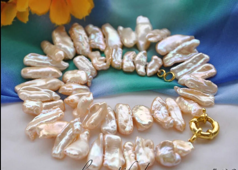 

dtges54997 BEAUTIFUL 20mm pink dens biwa freshwater cultured pearl necklace 17inch NEW
