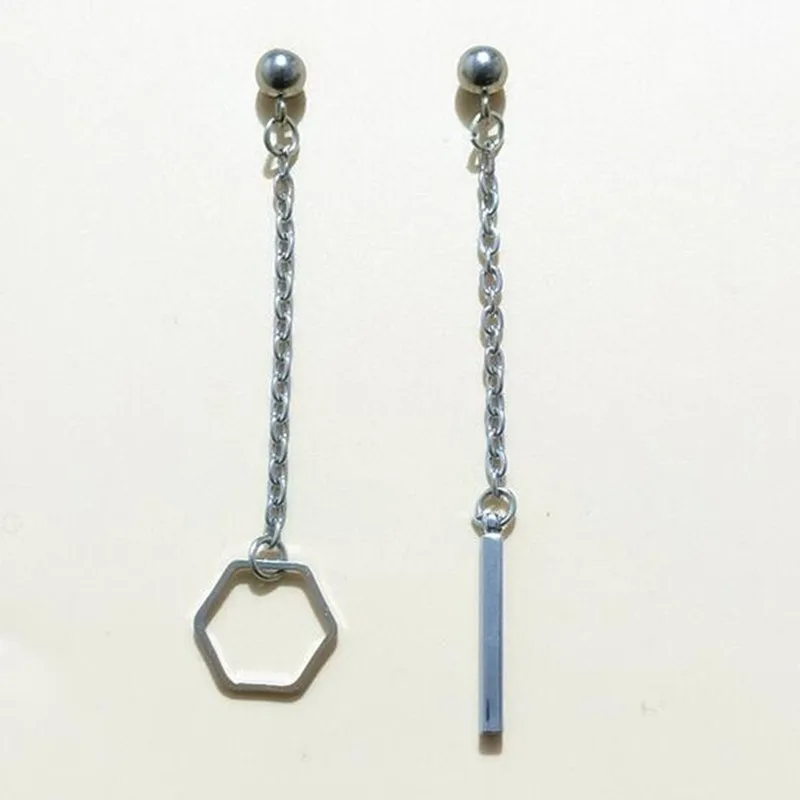 

1Pair V Korean Boys Hexagon Rhomboid Stud Earrings For Women Brincos Silver Men asymmetric Earring Acessorios fashion