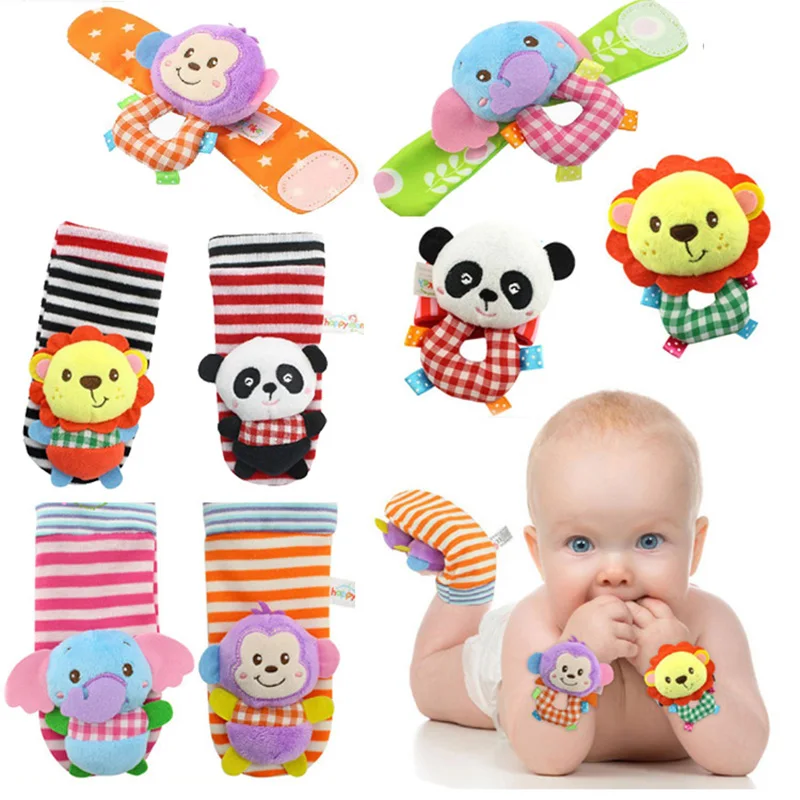 Bébé hochet coton peluche peluche poignet chaussettes ensemble hochet jouet pour 0-24 mois stéréo mignon dessin animé animaux enfants jouets