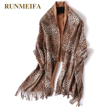 

RUNMEIFA Fashion Women Soft Simulated Cashmere Shawls Winter Warm Small Leopard Print Foulard Femme Elegant Shawl Drop Shipping