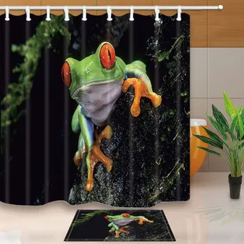 

Wild Animal Decor,Safari Red-eye Frog Lying on Slippery Stone Wall, 69X70in Mildew Resistant Fabric Shower Curtain Suit