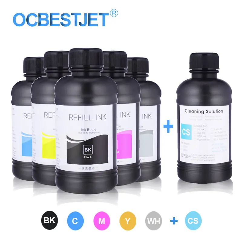Comprar 6 botellas de tinta LED UV + limpieza UV para Epson L800 L805 R290 L1800 1390 1400 1500W DX5 DX7 para todas las impresoras UV tinta para Epson