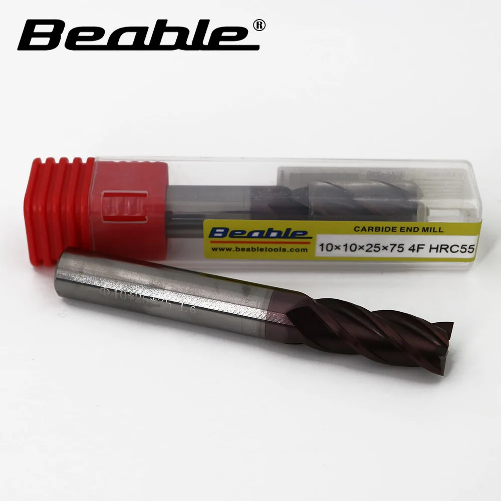 

Beable tools 10*10*25*75mm 4 Flute end mill carbide HRC55 carbide tools cnc router milling cutters cutting tool