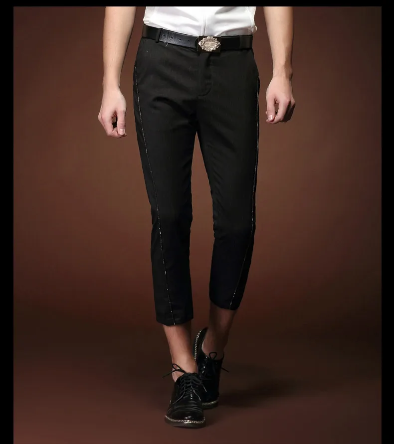 Новая мода мужские повседневные весенние черные мужские брюки семь мужчин талия 15911 маленькие правые распродажа