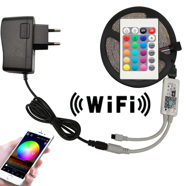 WiFi 5 м Светодиодная лента 2835 SMD DC 12 В fita гибкий RGB светодиодный светильник Диодная лента Белая/теплая/синяя с Wi-Fi контроллером адаптер EU - Испускаемый цвет: RGB WiFi Remote Set